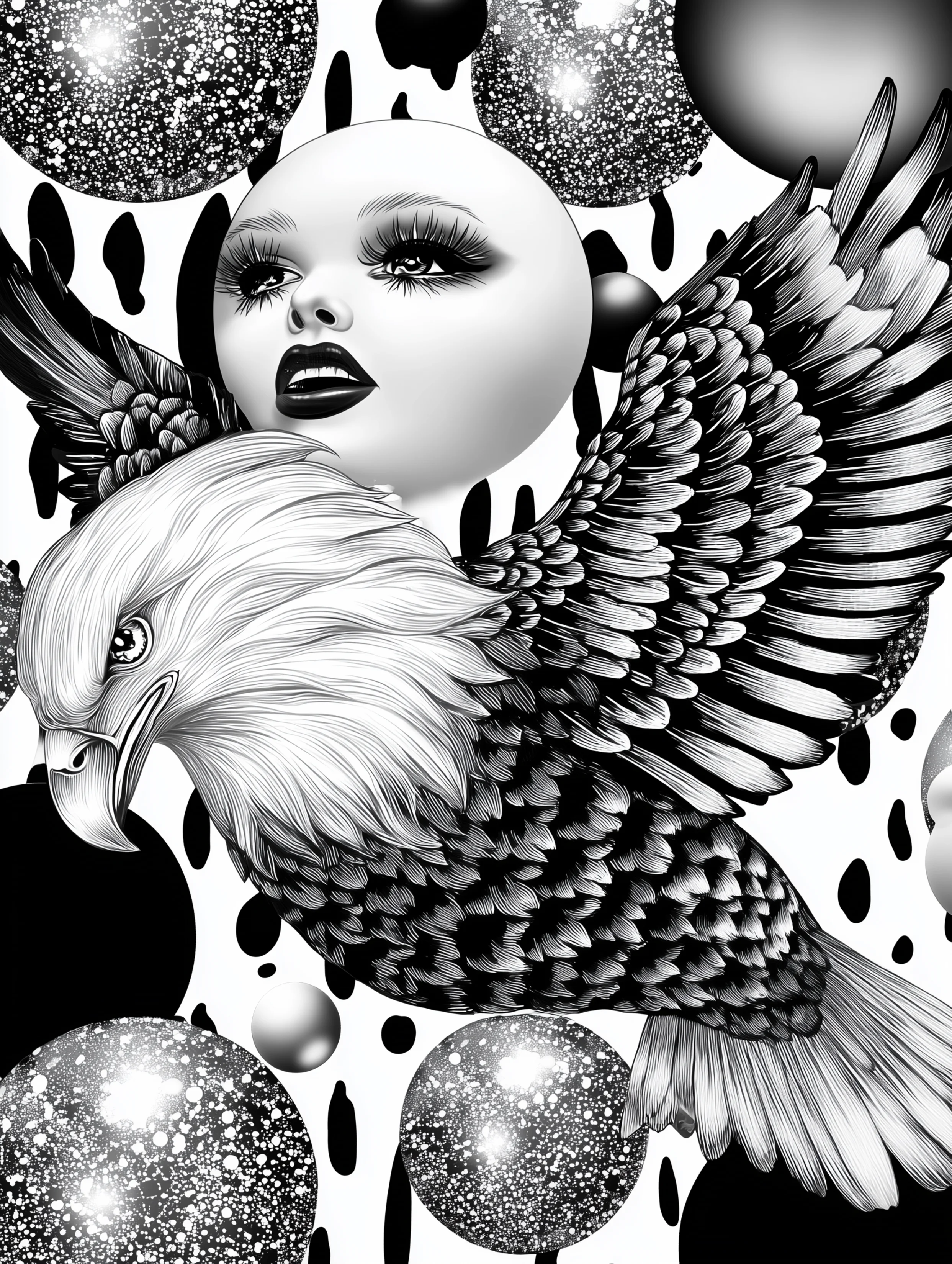 Free printable eagle coloring page for adults featuring an eagle with a round face design